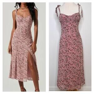 ASTR the Label Womens Sweetheart Midi Dress Size S Pink Floral Milkmaid Coquette
